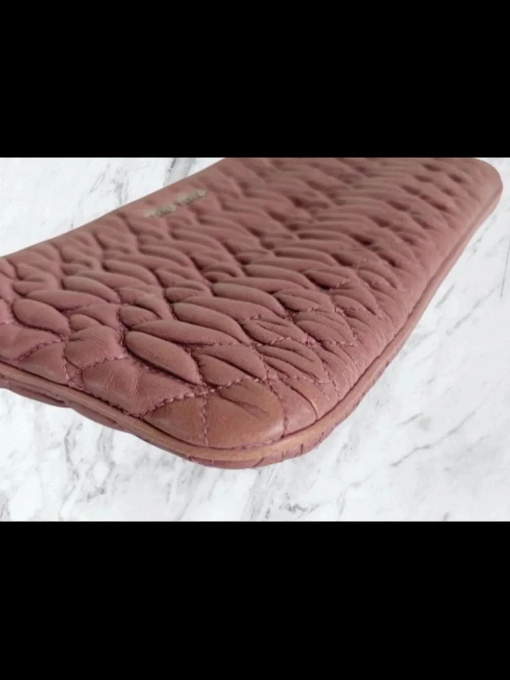 Miu Miu Dusty Pink Quilted Leather Wristlet with Butterfly Charm